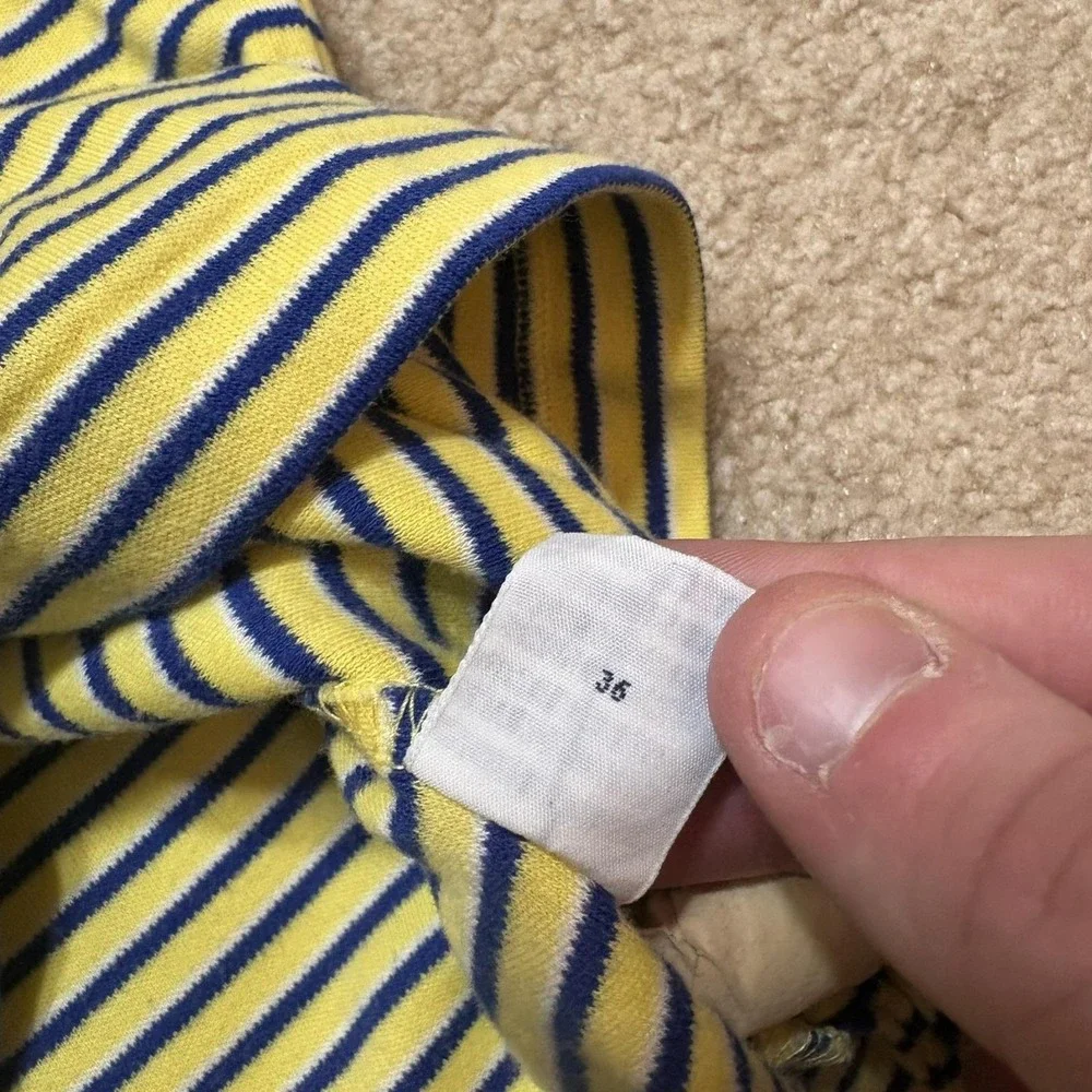Polo Ralph Lauren Polo Shirt Mens Medium Yellow Blue Stripe Pique Cotton